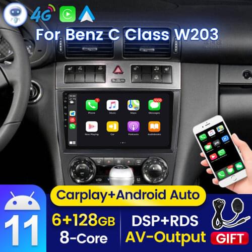 6G+128G Android 11 For Mercedes Benz C Class W203 C200 C230 C320 C350 CLK W209 Car Radio Multimedia Player GPS Autoradio WIFI BT