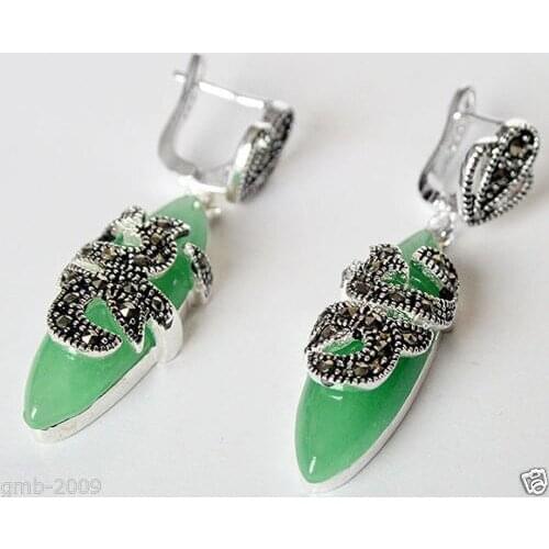 Brinco brincos Women Gift word Love VINTAGE 925 STERLING NATURAL GREEN gem MARCASITE EARRINGS for women jewelry