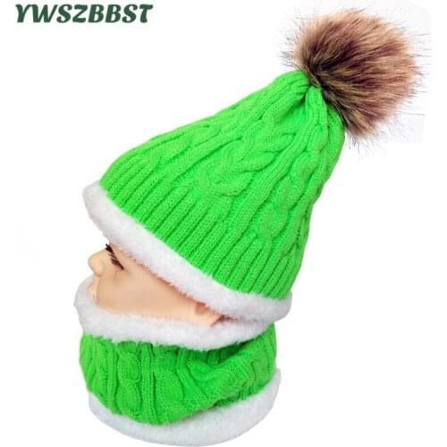 Unisex Children Winter Hats Crochet Neck Warmer Collar Pom Pom Ball Winter Hat For Boys Girls Kids Beanies Cap Scarf Set