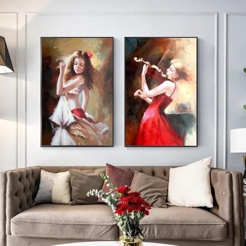Girl Playing The Violin Canvas Painitngs Romantic Dancer Modern Posters and Prints Wall Art Girl Pictures Home Decor Cuadros