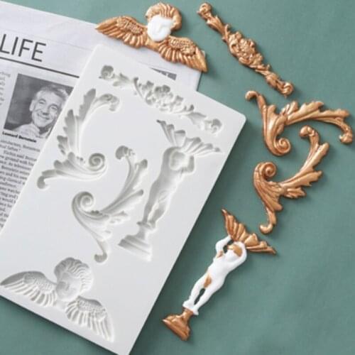 Angel & Embossed Pattern Mold Fondant Cakes Decor Tools Silicone Molds Sugarcraft Chocolate Baking Tools For Cakes Gumpaste Form