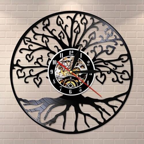 Living Room Kitchen Family Tree of Life Retro Vinyl Record Wall Clock Tree Retro Vinyl Longplay Wall Art Home Decor Wall Clock