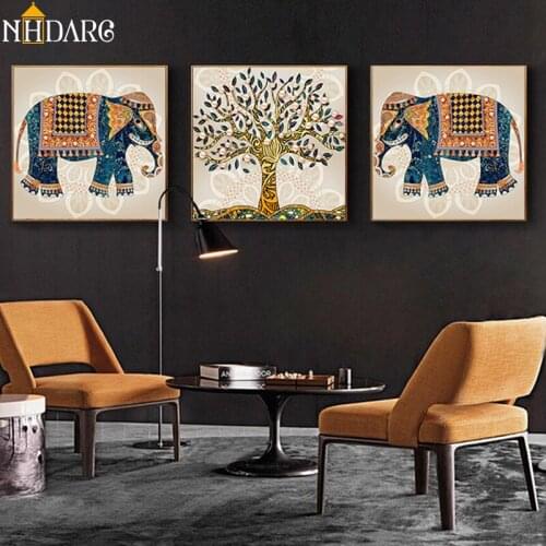 Southeast Asia Animal Indian Elephant Rich Tree Posters and Prints Canvas Painting Art Wall Pictures for Living Room Home Decor