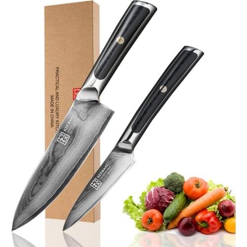 KEEMAKE 6.5" Chef Knife 73 Layers Damascus Steel Kitchen Knives Japanese VG10 Core Blade G10 Handle 3.5'' Paring Peeling Knives