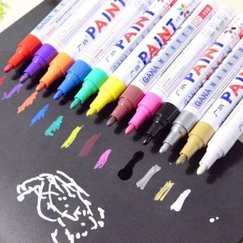 12 Colors Waterproof Oil Based Car Tyre Tire Tread CD Metal 10mm Permanent Paint Markers Graffiti Permanent Metallic Marker Pen