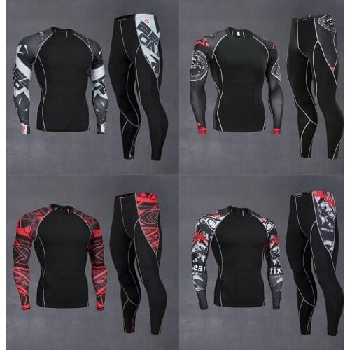 Men New Fashion Compression Running Tights Gym Sports Set Leggings Fitness T-Shirt Male 2 Pieces Set Quick-Drying Jogger Suit