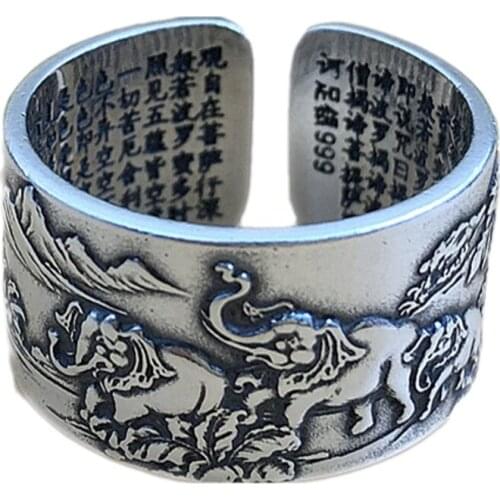 BOCAI New real S999 sterling silver man ring Retro ethnic elephant ring birthday gift fashion woman ring