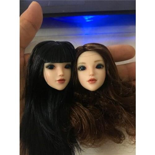Custom 1/6 Female Head Carved BJD Pale Head Carving Painted Head Model with Movable Rolling Eyes for 12 in Action Figure Body