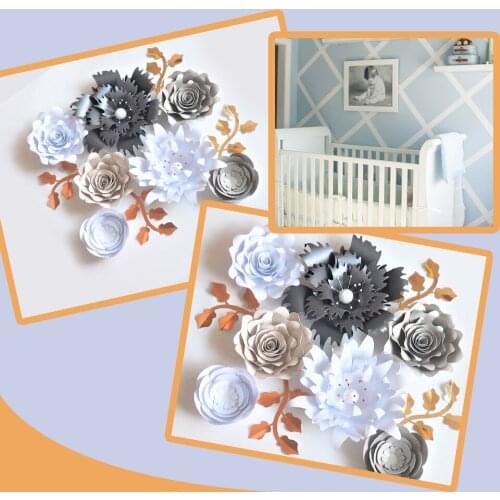 DIY Nursery Paper Flowers Rose Leaves Set For Birthday Backdrops Baby Boys Nursery Wall Decor Dried Flower Floral Home Decor