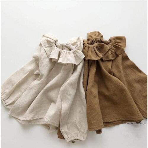 2021 new girls boys ruffles shirt cotton linen spring summer full sleeve kids top