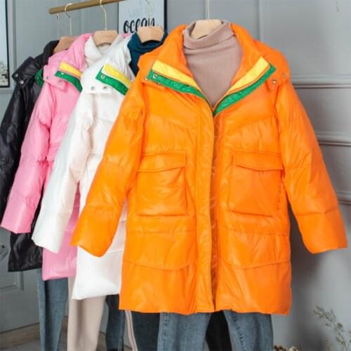 2020 New Bright colors Winter casual Women Duck Down Jacket Coat Loose Hooded Thick Warm Parka Outwear Orange/pink/black/white