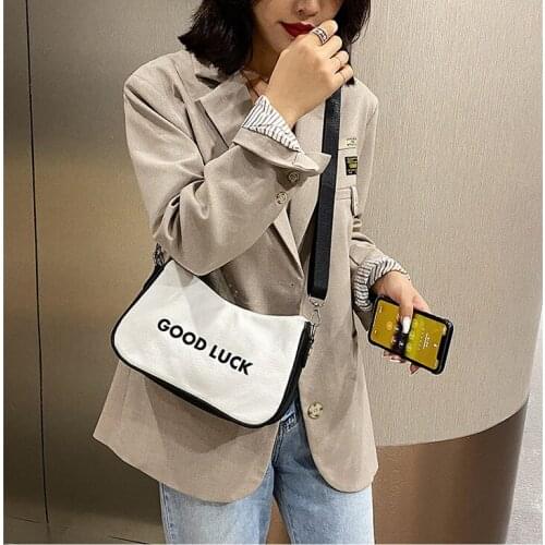 NEW Harajuku Cavans underarm bags Letter Good Luck Baguette Bag Women Girls Shoulder Messenger Bag