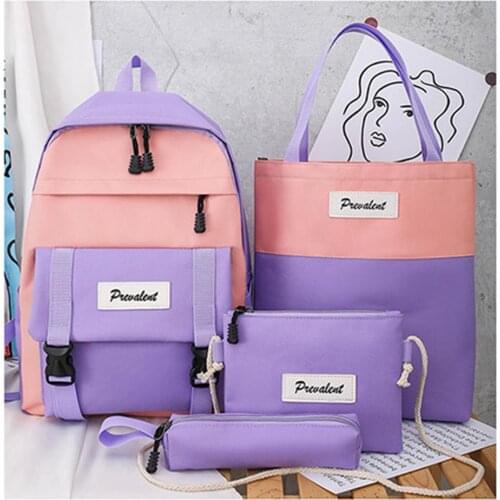 New Trend Colorful Kawaii Cute 4Pcs School Backpack Set And Pencil Case Student Nylon Waterproof Anti-theft Laptop Bookbag