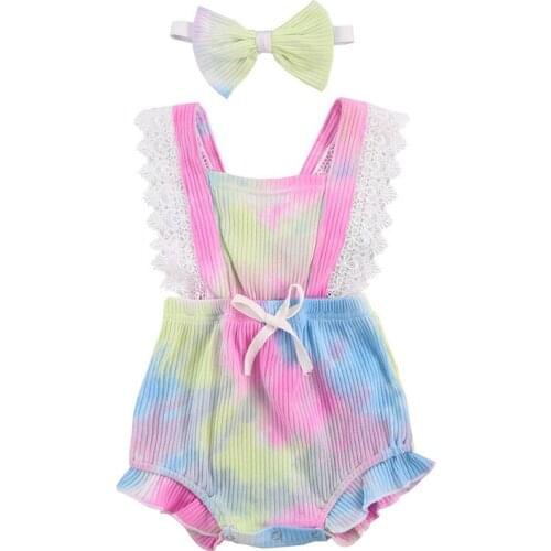 0-24M Newborn Kid baby Girl Clothes Tie Dye Print Lace Bodysuit Sleeveless Cute Sweet New born Cotton Outfit