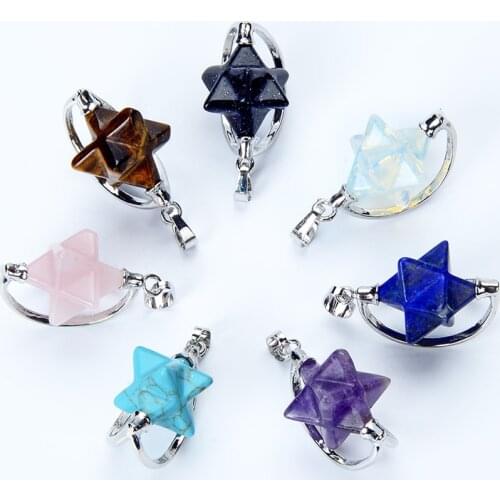 New 1pc Natural Stone Merkaba Pendant for Necklaces Amethysts Opal Dowsing Reiki Healing Point Wicca Charm Fashion Jewelry