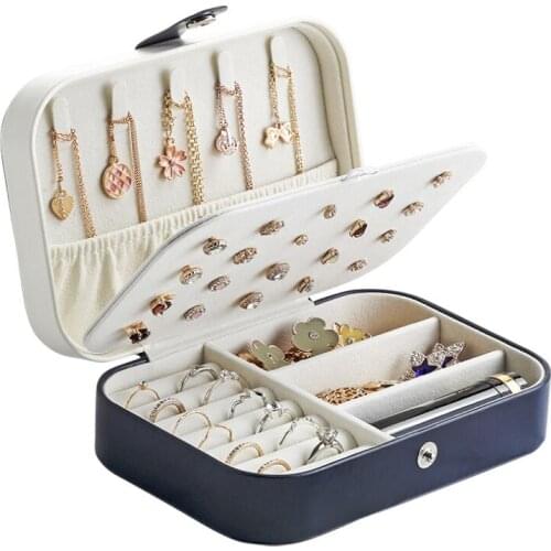 Protable Leather Jewelry Organizer Earrings Ring Necklace Storage Box Travel Double Layer Women Cosmetics Beauty Jewelry Boxes