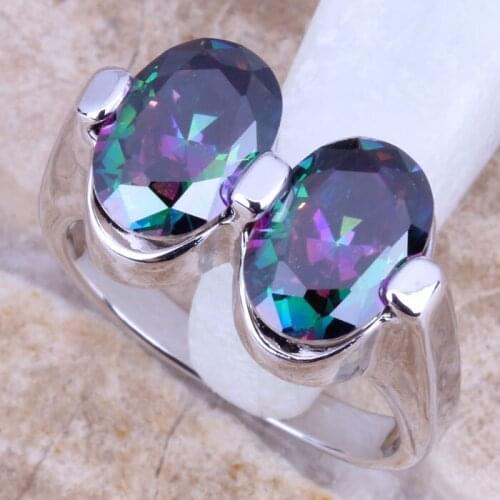 Stunning Rainbow Cubic Zirconia Silver Plated Ring Size 6 / 7 / 8 / 9 E665