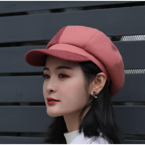 Casual Wild Painter Hat Net Red Woolen Octagonal Hat Female Autumn And Winter New Peaked Hat