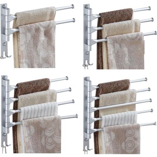 Space Aluminum Swing Out Towel Bar 2/3/4/5-Bar Folding Arm Swivel Hanger Rotatable Towel Rail Bathroom Storage Organizer