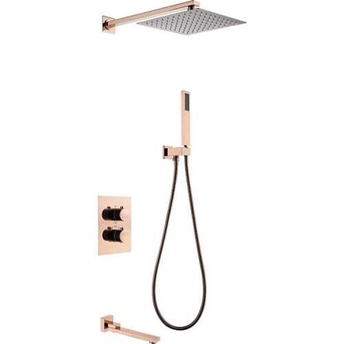 Luxury Matte Black Shower Faucet Wall Mounted Thermostatic 3 Function Bathroom Shower Set All Brass 8 Inch Top Spray