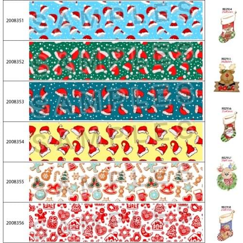 Christmas Hat Pattern 10Yards 25mm/38mm/50mm/75mm Grosgrain/Satin Ribbon Cartoons Printed,30Pcs/lot Resin Accessories 200835