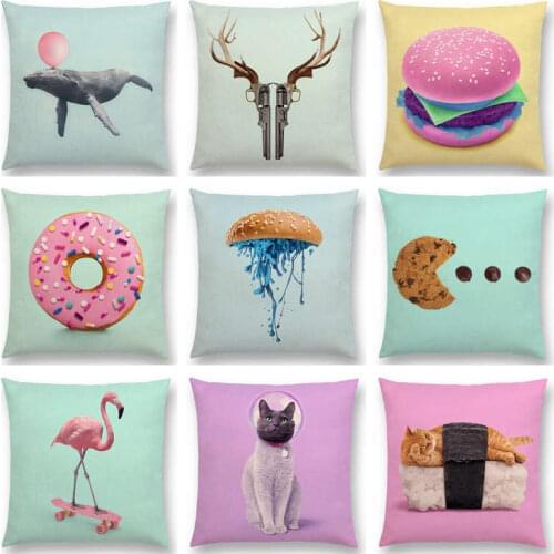 Pink Dream Colorful Fantasy Sexy Color Party Whale Flamingo Cat Hamburger Doughnut Cushion Cover Decor Sofa Throw Pillow Case