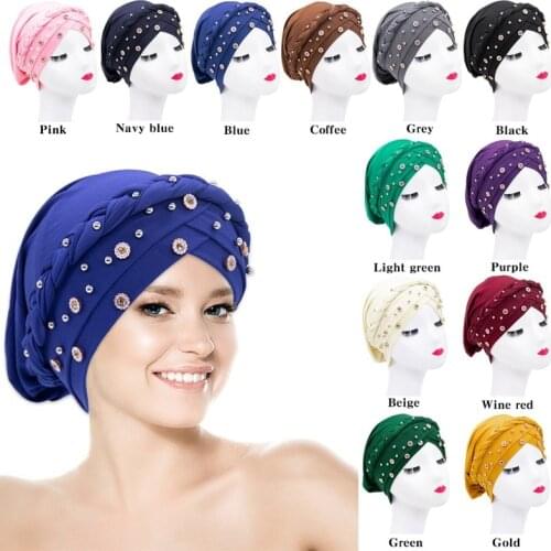 Bonnets For Women New Muslim National Hat Europe And The United States Cross-border Beaded Long Braids Hat India Headscarf