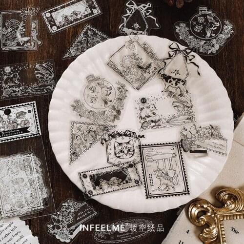 20sheets PET Sticker Bag, Day and Night Series, Retro Hand Account Material Decoration Stickers 4 Styles Personalized