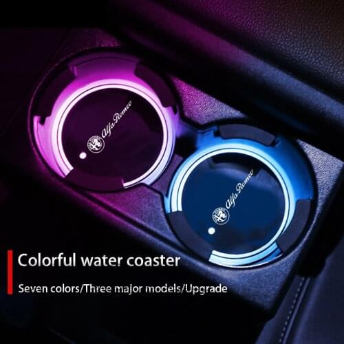 Luminous Car Cup Coaster Holder Car Led Atmosphere Light Logo Lamp For Alfa Romeo Giulia 159 Giulietta Stelvio Mito Accessories