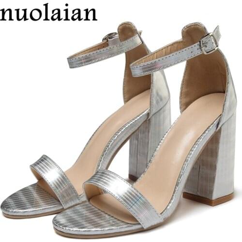 Women Heeled Sandals Summer Ankle Strap Pumps Super High Heels 10 CM Square Heels Lady Shoes Woman Sandal Shoe High Heel Shoes