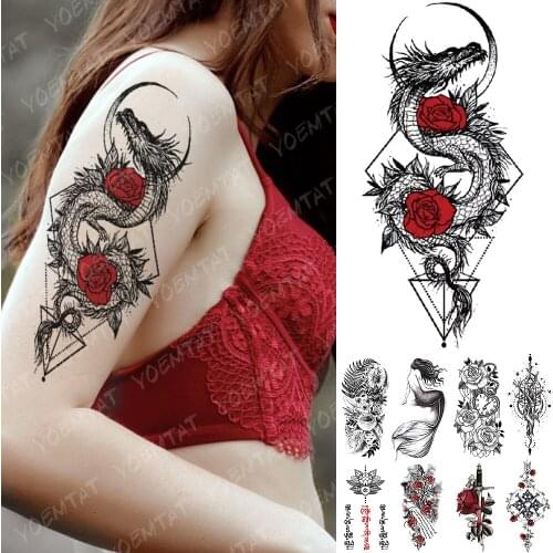 Waterproof Temporary Tattoo Sticker Moon Sea Mermaid Flash Tattoos Flowers Skull Mandala Body Art Arm Fake Tatoo Women Men