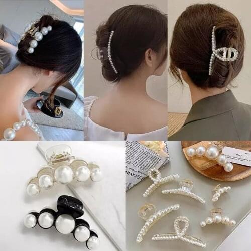 Big Pearls Hair Clip Claws Oversize Small Makeup Thick Hair Accessories for Women Korean Black White Barrette 2020 New