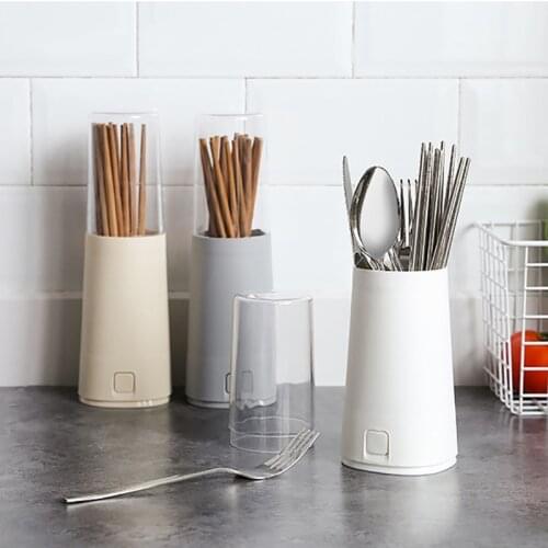 1 PCS Kitchen Storage Holder with Dust-proof Lid for Fork Knife Chopsticks Spoon Plasitc Kitchen Organizer Rack Drainer