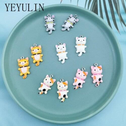 10pcs/lot Resin Kawaii Cute Animal Cat Charms Pendants For Women Girls Jewelry DIY Bracelets Necklace Earrings Accessories