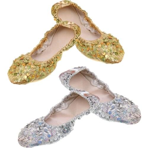 2 Pairs Belly Dancing Shoes with Sequins Soft Dancing/Ballet/Yoga Shoes