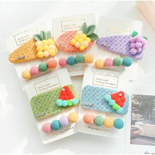 2 Pcs/Set Children Cute Colors Ball Fruit Ornament Hair Clips Girls Lovely Geometry Barrettes Hairpins Kids Hair Accessories