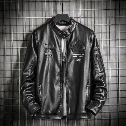 2020 Men Letter Leather Fleece Jacket Autumn Winter Mens Casual Street Slim Windbreaker High Quality Jacket Man Clothing Coat