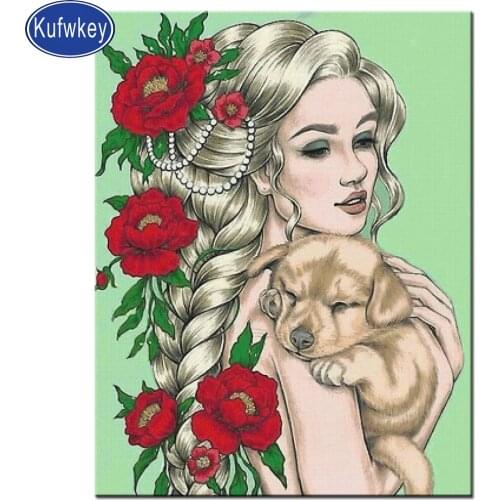 Diamond painting dog,red rose,woman,cute pet,rhinestones full square drill diamond embroidery cross stitch mosaic puppy pattern