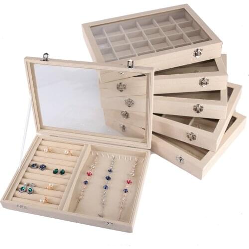 Beaded Velvet Jewelry Box Dustproof Rings Pendant Necklace Bracelet Earring Jewelry Display Tray Storage Box With Cover