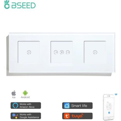 Bseed Single Smart Curtain Blind With Double One Gang Switch Wifi Control Work With Tuya Smart Life Voice Control