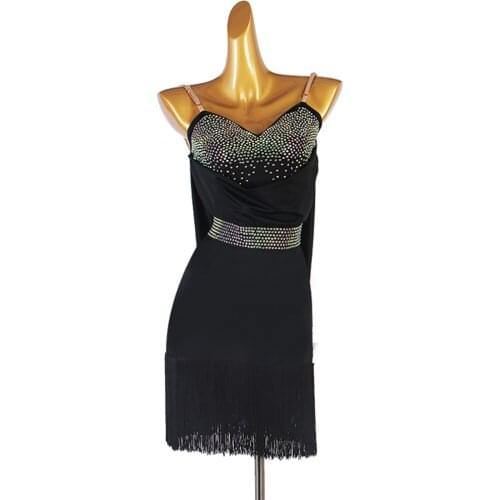 Black Latin Dance Dress Red Hot Diamond Samba Dress Tassel Style Latin Dance Dress New Latin Dance Performance Female Dress