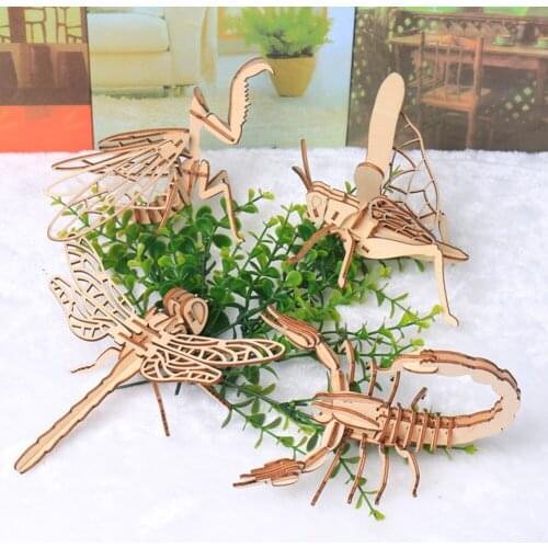 3D Wooden Puzzle Insect Educational Game Toys Animal for Birthday Kids Gift DIY Children Model Assembly Kit Intellectual