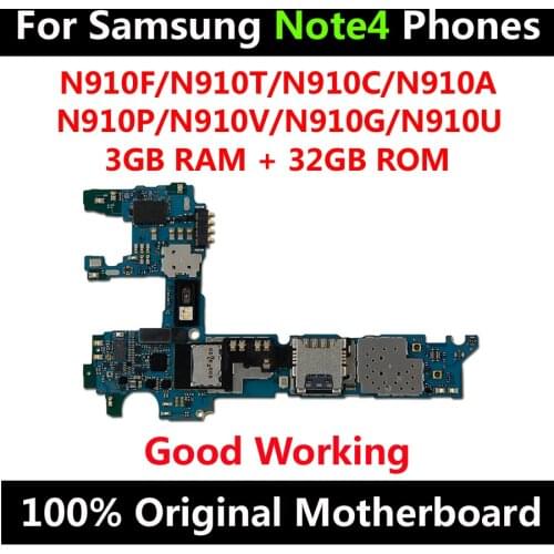 For Samsung Galaxy Note 4 N910F N910T N910C N910A N910P N910V N910G N910U 32GB Original Motherboard With IMEI Android OS