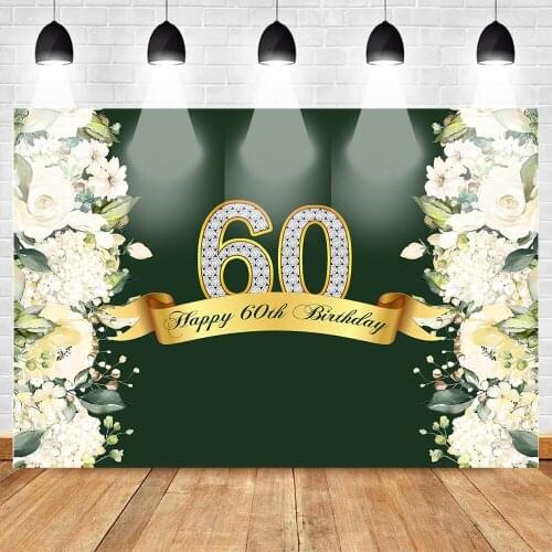 Happy 60th Birthday Fabulous Background Elegant Sixtieth Birthday Banner for Lady White Flowers Diamond Decoration Background
