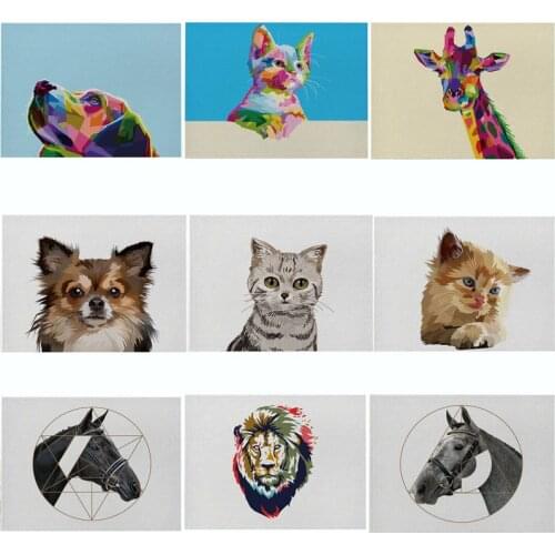 Cotton Linen Table Mat Cute Cartoon Animal Cat Dog Horse Pattern Placemats For Children Kids Kitchen Dining Place Mats Pads