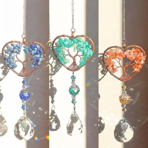 Crystal Heart Pendant Prism Suncatcher Chandelier Tree of Life Lapis Lazuli Energy Gravel Meditation Healng Feng Shui Home Decor