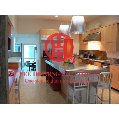 Customized modern laminated wood grain color kitchen cabinet with excellent design and quality MOQ is 1 set & sipping by sea