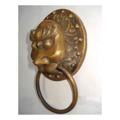 Chinese Bronze Foo Dog Guardian Lion Door Knocker 4" vases sculpture, Garden Decoration Brass Bronze