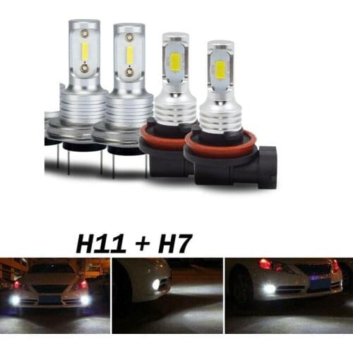 Combo H11 + H7 LED Headlight Bulbs Kit High Low Beam Fog Lamp 6500K White 2 Sets