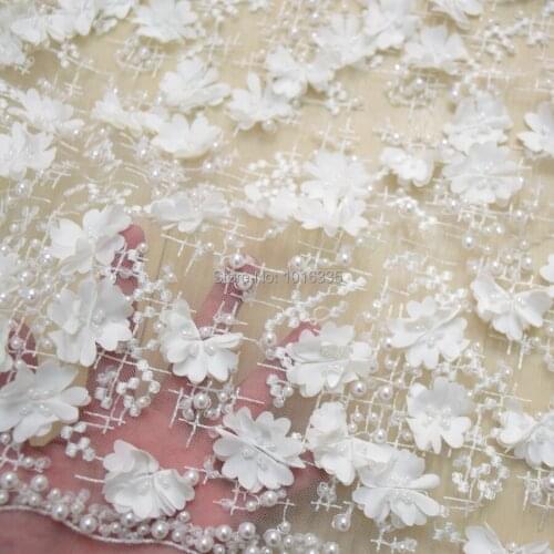 2018 Ivory Handmade Heavy Beaded Lace Embroidery French Fabric For Bridal Dress width 150cm 1 yard list HY0614-5
